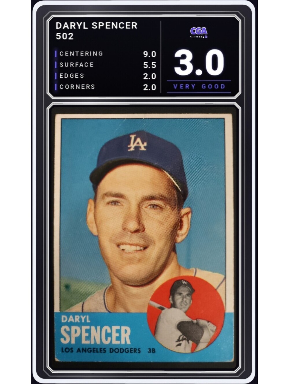 1963 Topps Baseball #502 Daryl Spencer Los Angeles Dodgers CGA 3.0 Digital Grade